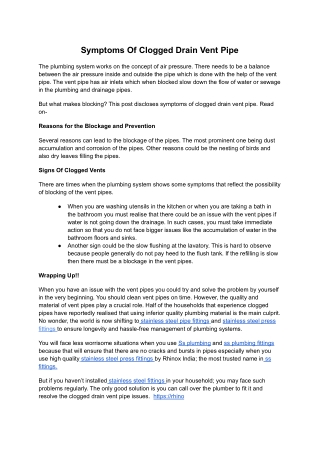 Symptoms Of Clogged Drain Vent Pipe