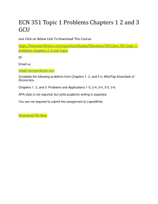 ECN 351 Topic 1 Problems Chapters 1 2 and 3 GCU