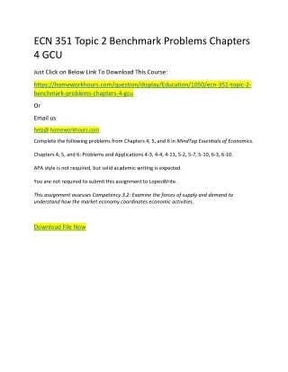 ECN 351 Topic 2 Benchmark Problems Chapters 4 GCU