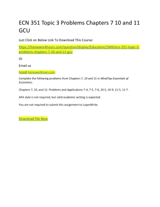 ECN 351 Topic 3 Problems Chapters 7 10 and 11 GCU