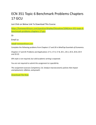 ECN 351 Topic 6 Benchmark Problems Chapters 17 GCU