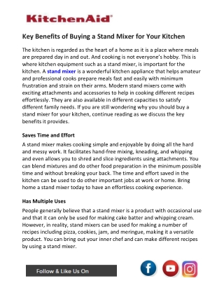 Key Benefits of Buying a Stand Mixer for Your Kitchen