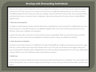 Dealing with Demanding Individuals