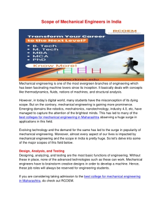 Scope of Mechanical Engineers in India