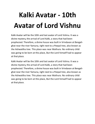 Kalki Avatar - 10th Avatar of Lord Vishnu