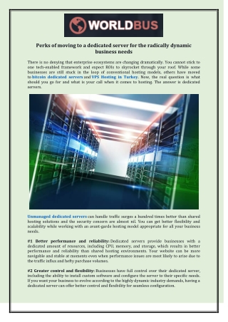 Perks of moving to a dedicated server for the radically dynamic business needs