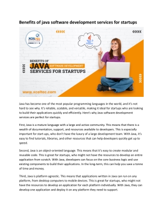 Benefits of java software development services for startups