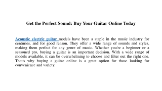 Get the Perfect Sound Buy Your Guitar Online Today