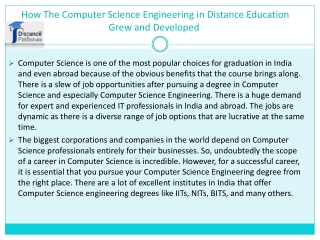 How The Computer Science Engineering in Distance Education Grew and Developed.