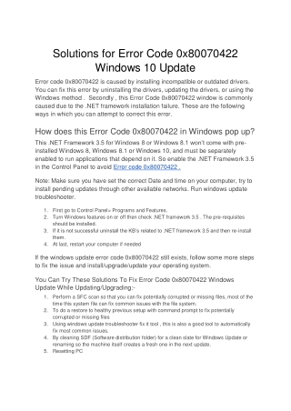 Solutions for Error Code 0x80070422 Windows 10 Update