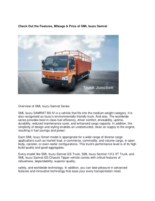 Overview of SML Isuzu Samrat Series