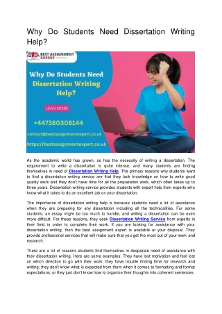Why Do Students Need Dissertation Writing Help