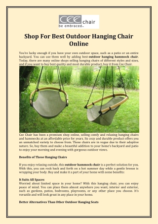 Swinging and hanging chairs made in the United States.