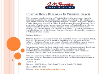Custom Home Builders In Virginia Beach