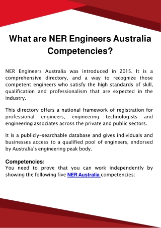 What are NER Engineers Australia Competencies