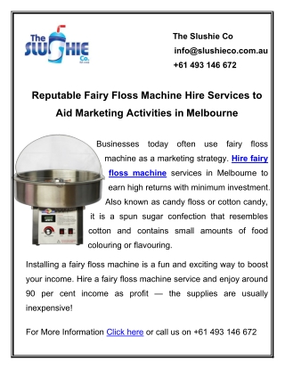 Reputable Fairy Floss Machine Hire Services to Aid Marketing Activities in Melbourne