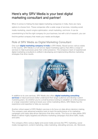 Here's why SRV Media is your best digital marketing consultant and partner!