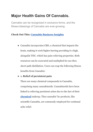 Major Health Gains Of Cannabis.