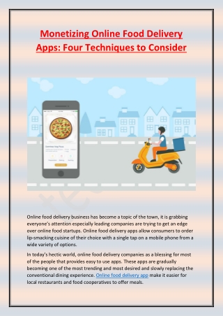 Monetizing Online Food Delivery Apps- Four Techniques to Consider