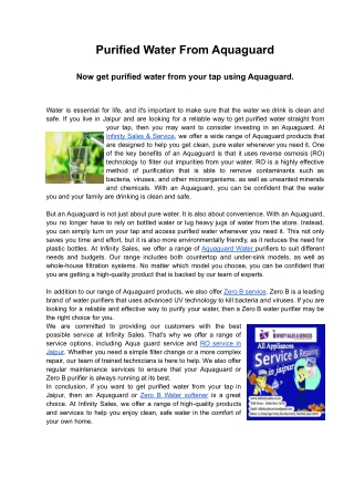 Purified Water From Aquaguard