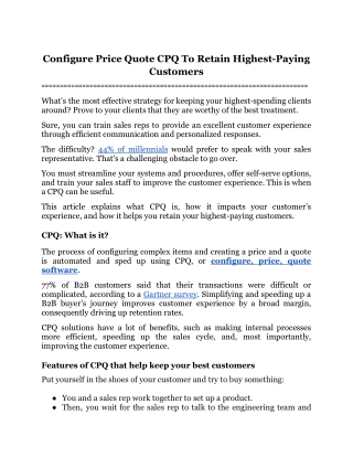 Configure Price Quote CPQ To Retain Highest-Paying Customers