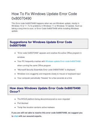 How To Fix Windows Update Error Code 0x80070490