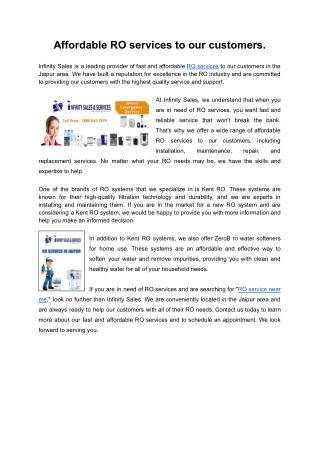 Affordable RO services to our customers.