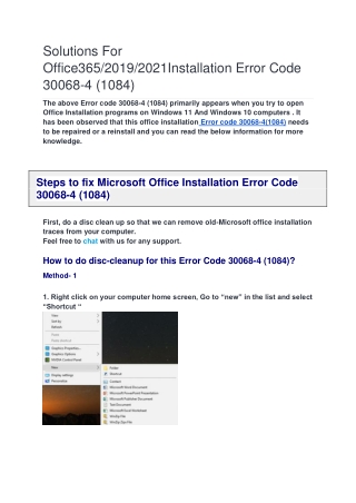 Solutions For Office365/2019/2021Installation Error Code 30068-4 (1084)