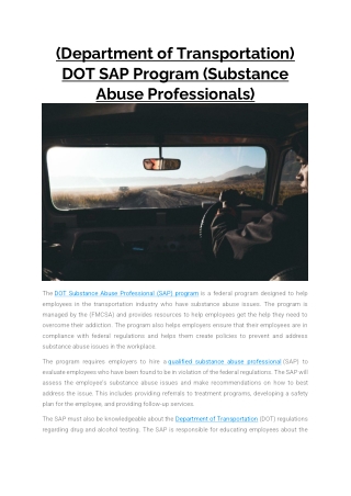 (Department of Transportation) DOT SAP Program (Substance Abuse Professionals)