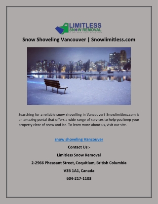Snow Shoveling Vancouver | Snowlimitless.com