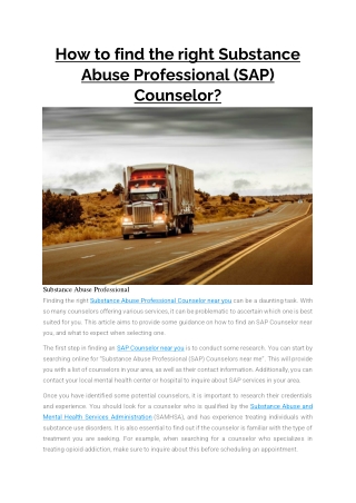 How to find the right Substance Abuse Professional (SAP) Counselor