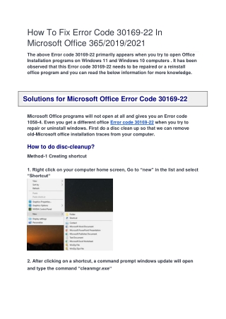 How To Fix Error Code 30169-22 In Microsoft Office 365/2019/2021