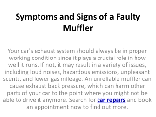 Symptoms and Signs of a Faulty Muffler