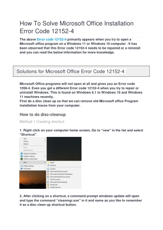 How To Solve Microsoft Office Installation Error Code 12152-4