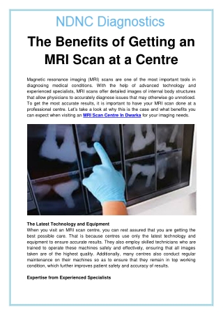 The Benefits of Getting an MRI Scan at a Centre