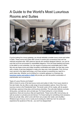 A Guide to the World's Most Luxurious Rooms and Suites in Delhi