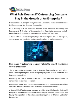 What Role Does an IT Outsourcing Company Play in the Growth of An Enterprise