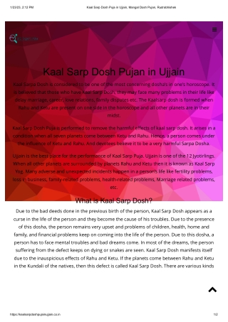Kaal Sarp Dosh Puja in Ujjain, Mangal Dosh Pujan, Rudrabhishek