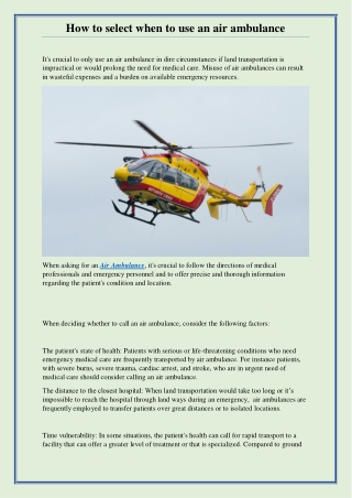 How to select when to use an air ambulance