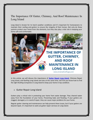 The Importance Of Gutter, Chimney, And Roof Maintenance In Long Island