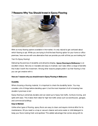 7 Reasons Why You Should Invest in Epoxy Flooring