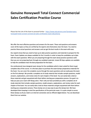 Honeywell Total Connect Commercial Sales Certification