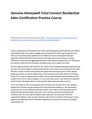 Honeywell Total Connect Residential Sales Certification