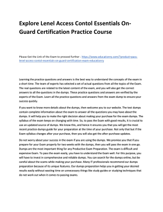 Lenel Access Contol Essentials On-Guard Certification