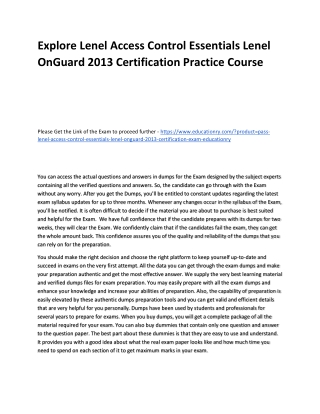 Lenel Access Control Essentials Lenel OnGuard 2013 Certification