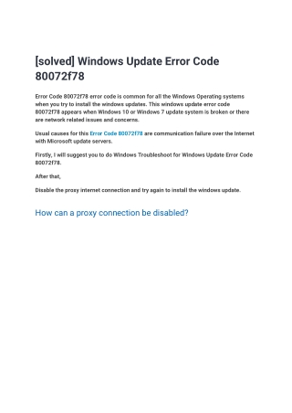 [solved] Windows Update Error Code 80072f78