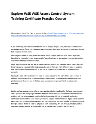 WSE WSE Access Control System Training Certificate