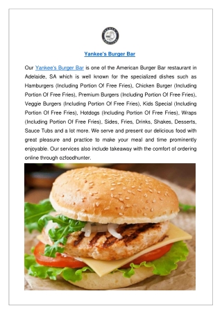 Up to 10% offer order now - Yankee's Burger Bar Menu