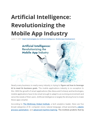 Artificial Intelligence: Revolutionizing the Mobile App Industry