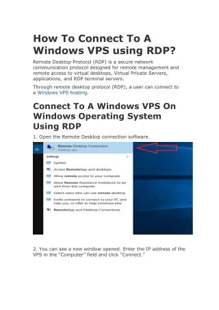 How To Connect To A Windows VPS using RDP